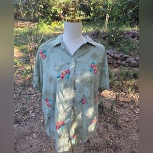Anthropologie Kindred Floral Embroidered Button-Up Shirt